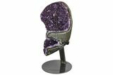 Amethyst Geode Section With Metal Stand - Uruguay #152210-1